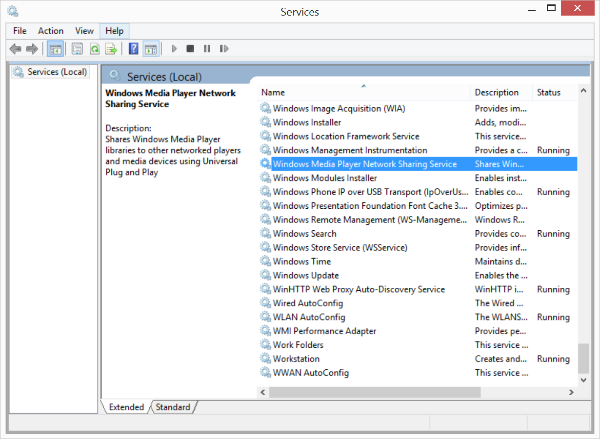 windows media player network sharing service