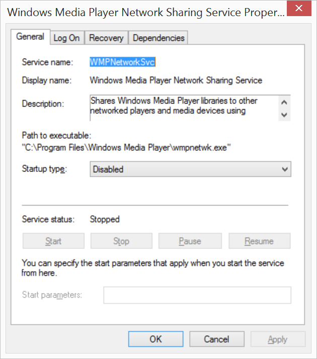 disabling the sharing service