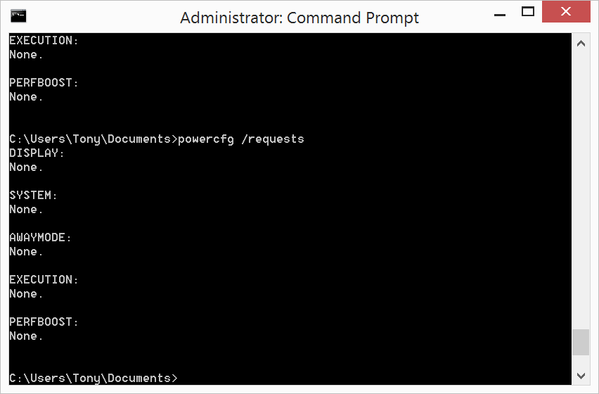 verifying powercfg /requests